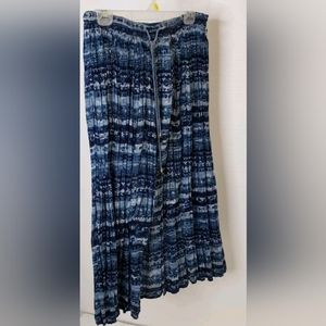 At Last Studio Wear Women's Pleated Skirt 100% Cotton Blue Size L